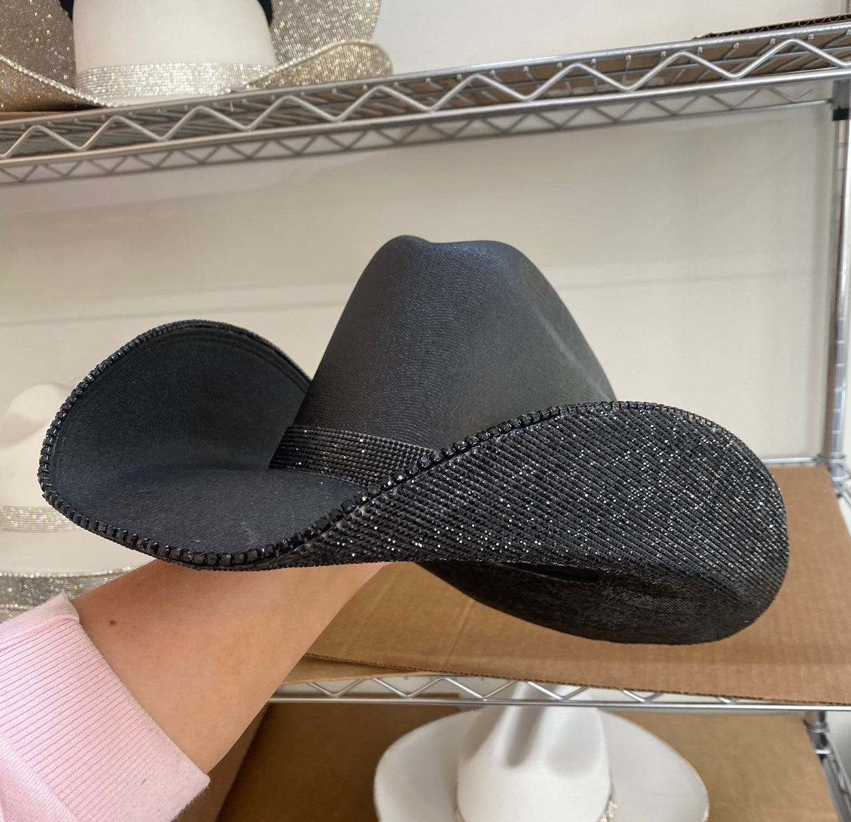 Blacked Out Square Style Rhinestone Cowgirl Hat- Underneath Only