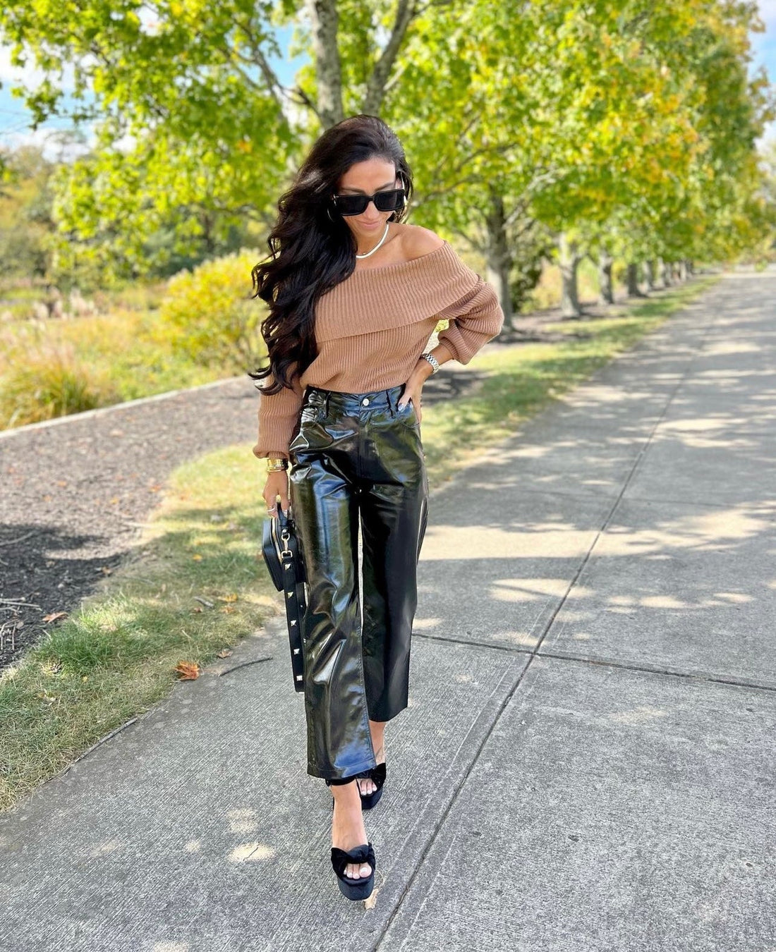 Travolta High-Rise Metallic Pants - Onyx