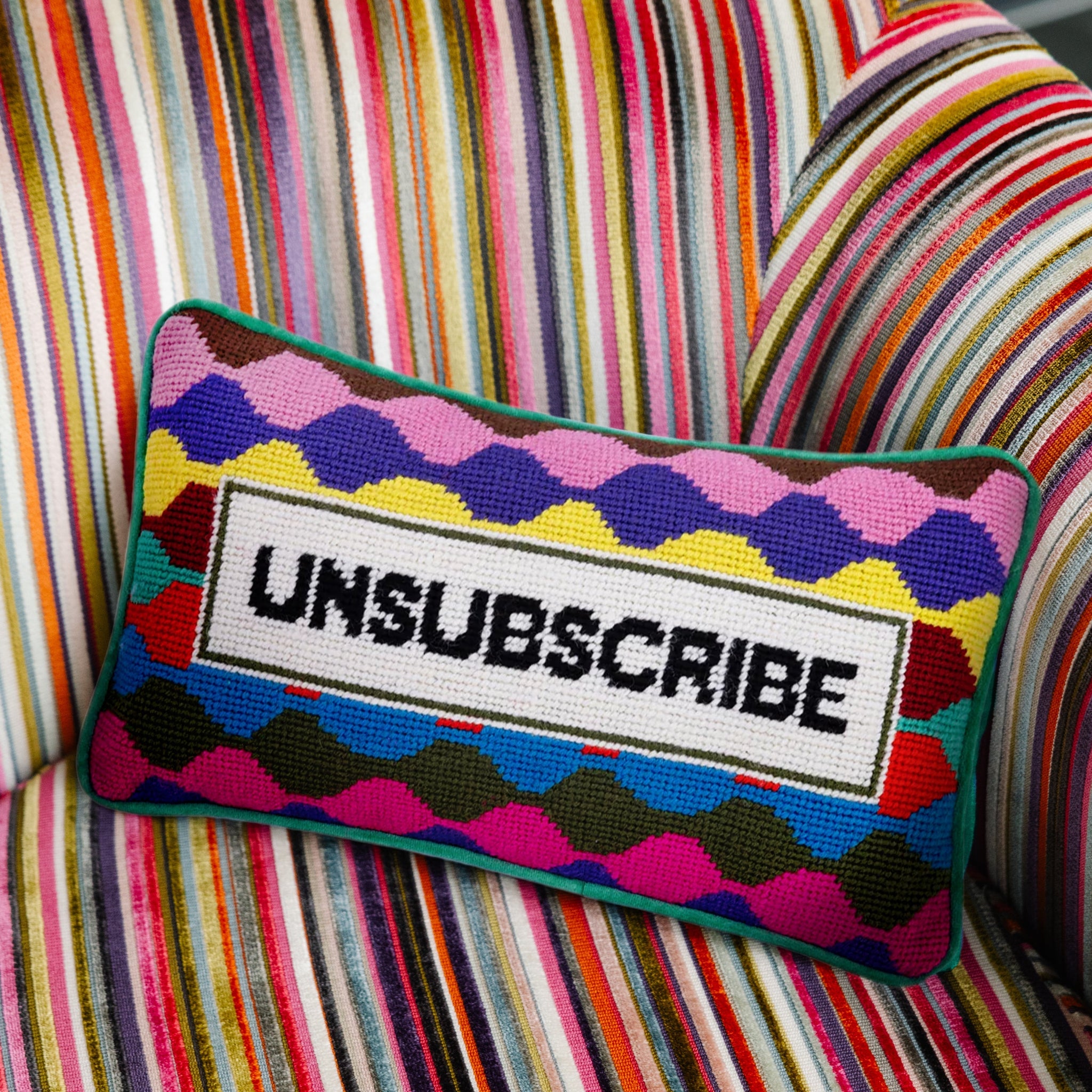 Unsubscribe Needlepoint Pillow